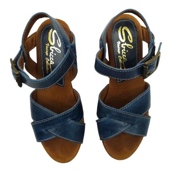 Sbicca Vintage Collection Platform Sandals Womens US 6.5 EU 37 Blue Chunky Heel - Picture 11 of 16
